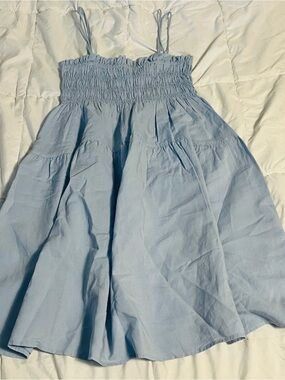 NWT Uniqlo XXS Light Blue Linen Blend Camisole Dress